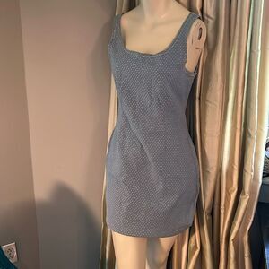 DKNY Dress sleeveless chambray Denim Stretch paint distressed polkadot mini 10